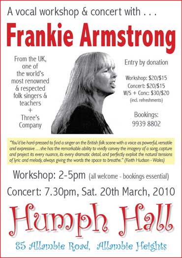 Frankie Armstrong at Humph Hall poster