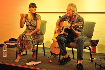 Snez with her co-writer, producer & guitarist, Stewart Peters performing in Humph Hall in 2011.